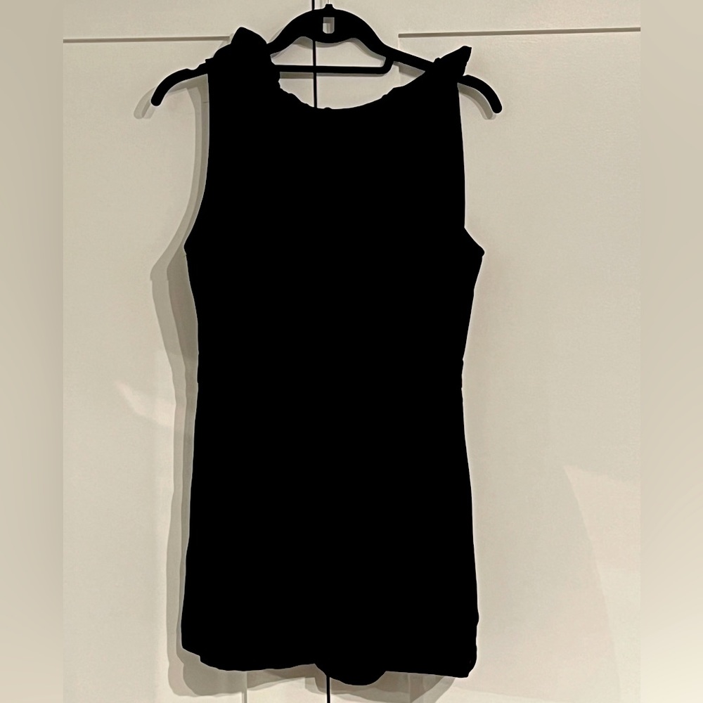 DO+BE Black Ruffle Neck Romper with Bow Back and Pockets